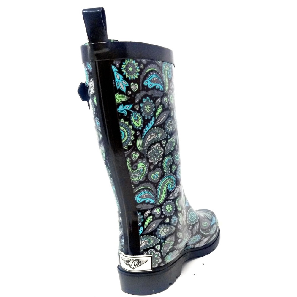 Women 11" Mid-Calf Rubber Rain Boots, Parsley Print Water Boots Wellies - Picture 3 of 5